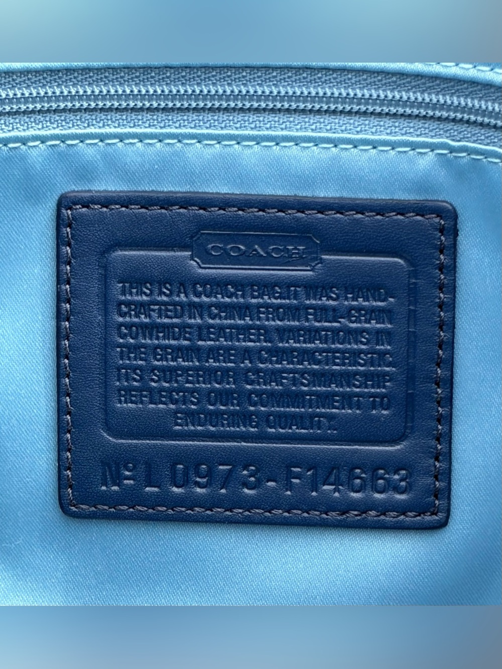 Coach Signature Embossed Leah Navy Patent Leather Tote F14663 - Picture 8 of 17